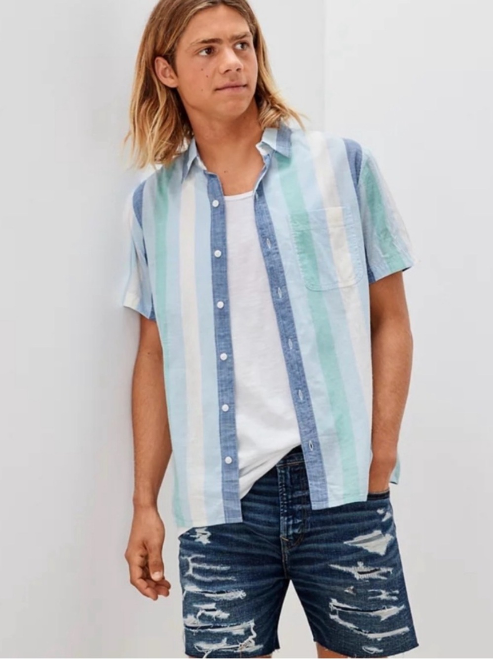 American Eagle Outfitters Striped Button Up Shirt Mens Size Medium